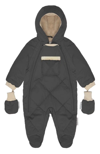 Shop 7 A.m. Enfant Benji Water Repellent Hooded Snowsuit With Attached Mittens In Smokey Quilted