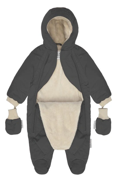 7 A.m. Enfant Benji Hooded Snowsuit With Attached Mittens In Smokey Quilted