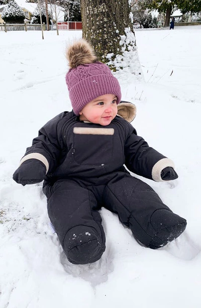 7 A.m. Enfant Benji Hooded Snowsuit With Attached Mittens In Smokey Quilted