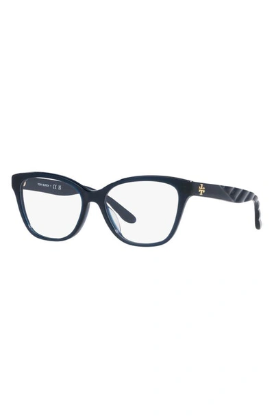 Tory Burch 53mm Rectangular Optical Glasses In Navy