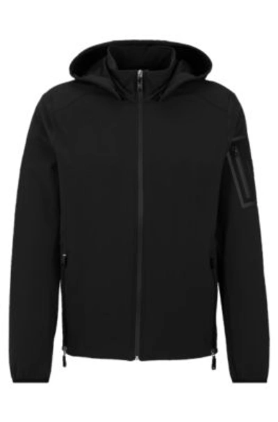 Shop Hugo Boss Water-repellent Regular-fit Jacket With Removable Hood In Black