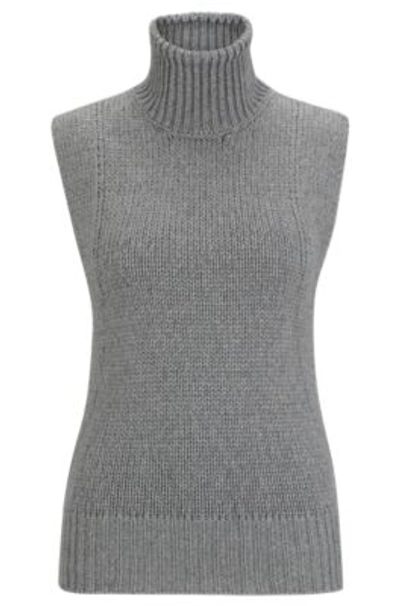 Hugo Boss Cotton And Wool-blend Rollneck Sweater Vest In Light Grey