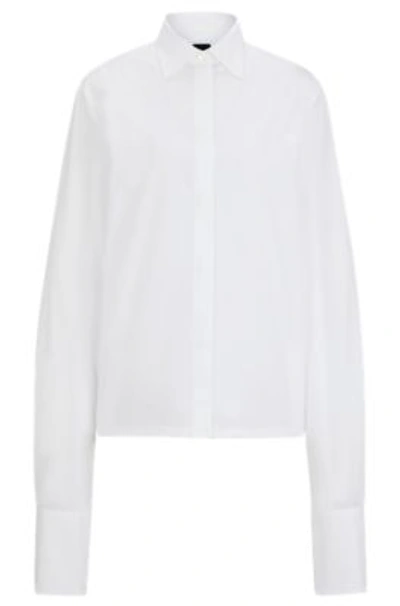 Shop Hugo Boss Straight-fit Cotton-poplin Shirt In White