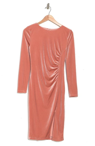 Love By Design Isla Velvet Front Slit Dress In Cameo Brown