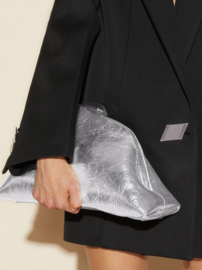Attico Day Off Laminated Leather Shoulder Bag In Silver