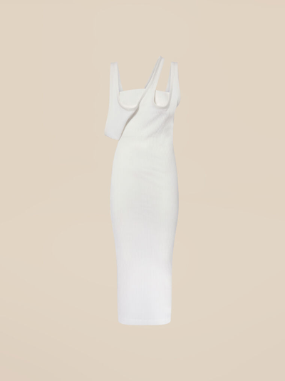 Attico Asymmetrical-neckline Ribbed Midi Dress In White