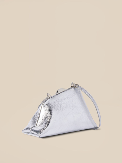 Attico Day Off Laminated Leather Shoulder Bag In Silver