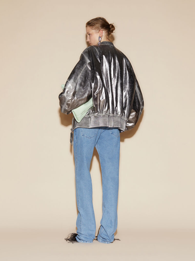 Attico Mirror-like Leather Anja Bomber With Vintage Effect In Silver
