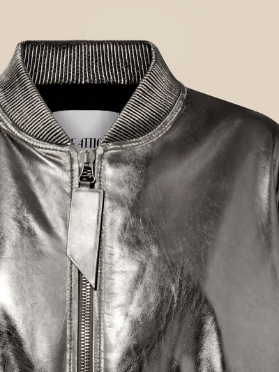 Attico Mirror-like Leather Anja Bomber With Vintage Effect In Silver