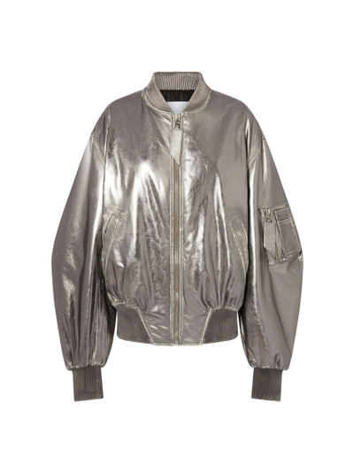 Attico Mirror-like Leather Anja Bomber With Vintage Effect In Silver