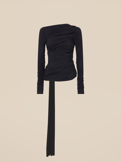 Attico Cut-out Long-sleeved Drape Top In Black