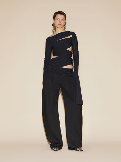 Attico Cut-out Long-sleeved Drape Top In Black
