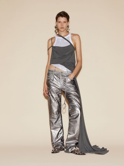 Attico Straight Casual Pants In Silver