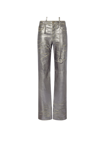 Attico Straight Casual Pants In Silver