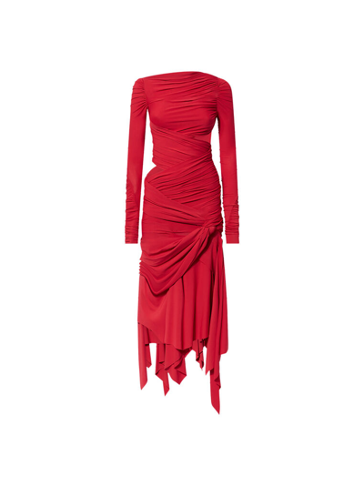 Shop Attico The  Dresses Gend - Vibrant Red Midi Dress Vibrant Red Main Fabric: 75% Acetate 20% Polyamide