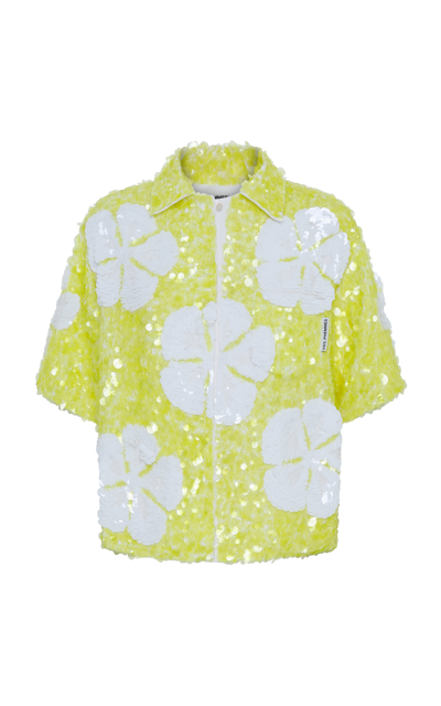 Shop Des_phemmes Hibiscus Sequined Cotton Shirt In Yellow