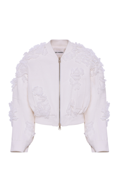 Shop Des_phemmes Floral-embroidered Cotton Bomber Jacket In White