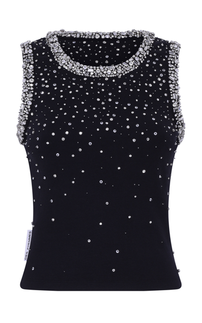 Shop Des_phemmes Crystal-embellished Cotton Tank Top In Black