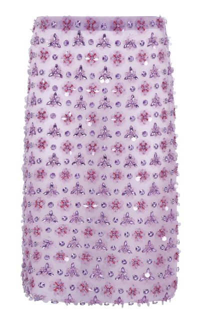 Shop Des_phemmes Low-rise Crystal-embellished Organza Midi Skirt In Purple