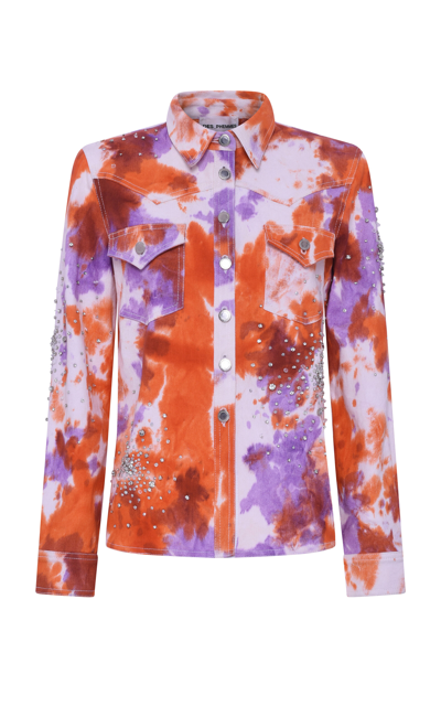 Shop Des_phemmes Crystal-embellished Tie-dyed Denim Shirt In Orange