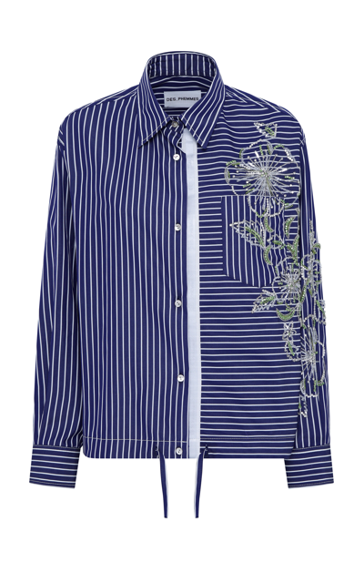 Shop Des_phemmes Hibiscus-embroidered Cotton Shirt In Navy