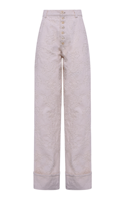 Des_phemmes Embroidered Denim Cargo Pants In White