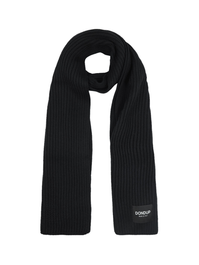 Dondup Logo-patch Ribbed-knit Scarf In Nero