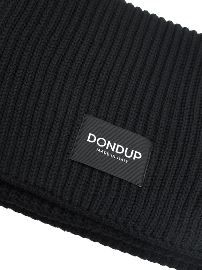 Dondup Logo-patch Ribbed-knit Scarf In Nero