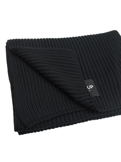 Dondup Logo-patch Ribbed-knit Scarf In Nero