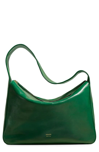 Shop Khaite Elena Leather Shoulder Bag In Forest Green