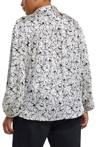 Shop River Island Floral Pussybow Top In White