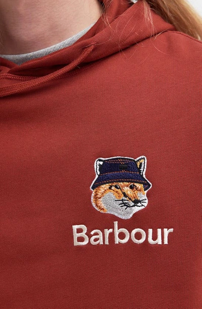 Shop Barbour X Maison Kitsuné Logo Graphic Cotton Fleece Hoodie In Burnt Henna