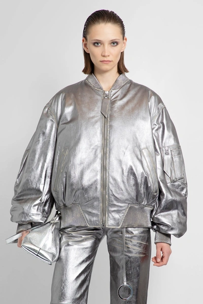 Shop Attico Woman Silver Leather Jackets
