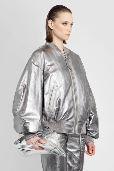 Shop Attico Woman Silver Leather Jackets