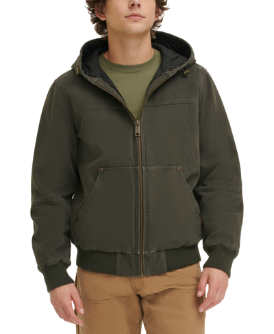 Shop Levi's Men's Workwear Hoodie Bomber Jacket With Quilted Lining In Olive