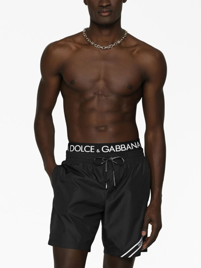 Shop Dolce & Gabbana Boxer Da Mare Medio Con Banda Logata In Black