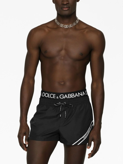 Shop Dolce & Gabbana Boxer Da Mare Corto Con Banda Logata In Black