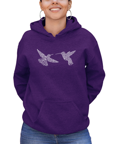 Shop La Pop Art Women's Hummingbirds Word Art Hooded Sweatshirt In Purple