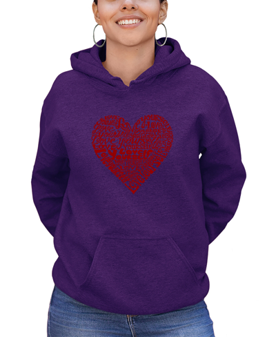 La Pop Art Women's Word Art Crazy Little Thing Called Love Hooded Sweatshirt In Purple