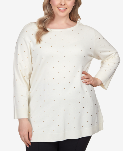 Shop Ruby Rd. Plus Size Stud Embellished Tunic Sweater In Ivory