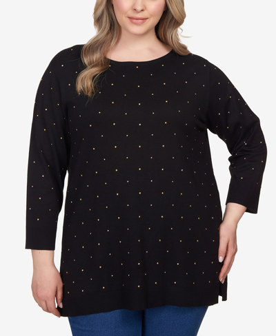 Shop Ruby Rd. Plus Size Stud Embellished Tunic Sweater In Black