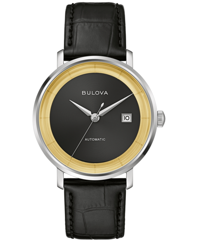Bulova Men's Classic Frank Sinatra Rat Pack Automatic Black Leather Strap Watch 40mm In Black