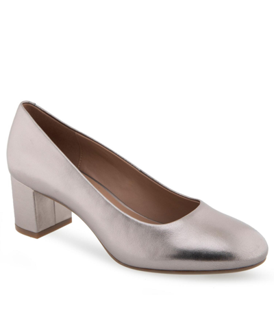 Shop Aerosoles Ebel Dress-pump-mid Heel In Champagne Leather