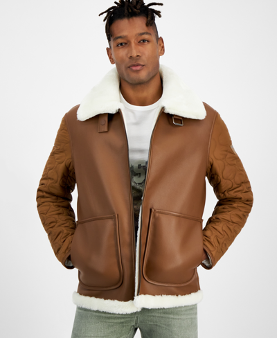Shop Guess Men's Faux-shearling Jacket In Brown Leaf