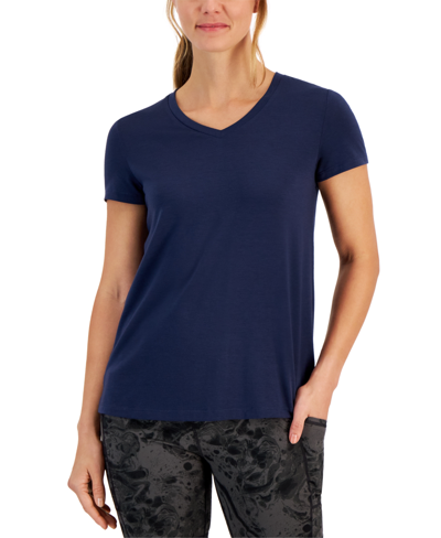 Shop Id Ideology Women's V-neck Short-sleeve High-low T-shirt, Created For Macy's In Indigo Sea