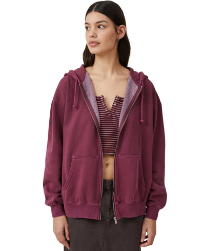 Cotton On Women's Classic Washed Zip-through Hoodie Sweater In Washed Dark Plum