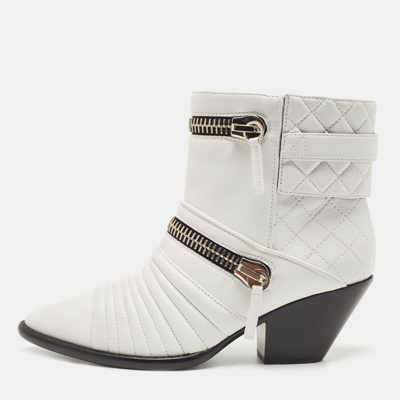 Pre-owned Giuseppe Zanotti White Leather Olinda Ankle Boots Size 39
