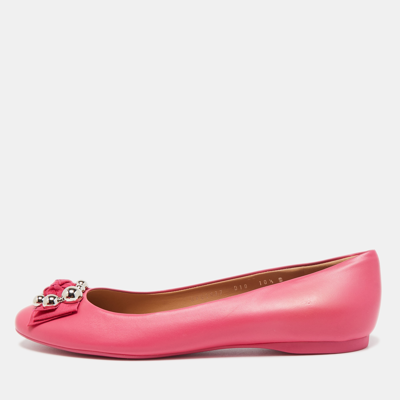 Pre-owned Ferragamo Pink Leather Ballet Flats Size 41