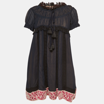 Pre-owned Chloé Navy Blue Cotton & Silk Mini Dress S