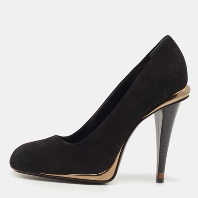 Pre-owned Fendi Black Suede Round Toe Pumps Size 40